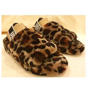 UGG Fluff Yeah Leopard Sling Back Slippers Lamb Fur Throughout Size-8